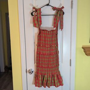 Cider NWT Red and Green Smocked Dress